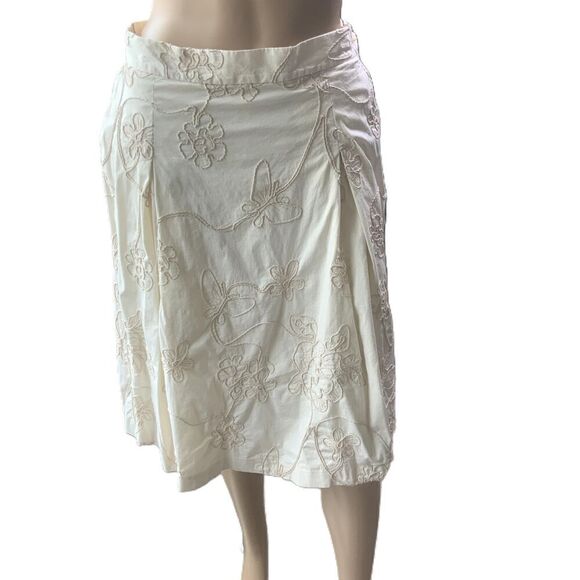 Harvé Benard Cream Floral Embroidery Knee Length A Line Skirt Size 12 - Picture 1 of 12